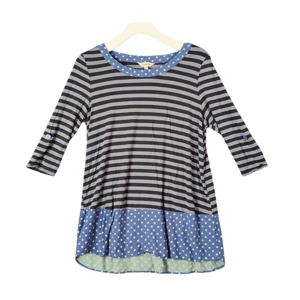 Matilda Jane Striped Polka Dot Mixed Pattern Top 3/4 Sleeve Blue Womens S‎ Twee